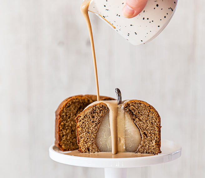 Mini Chai Poached Pear Cakes with Chai Creme Anglaise by Lisa